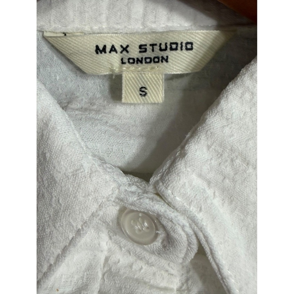 Max Studio White Ruffle-Front Button Down Blouse - Picture 4 of 5